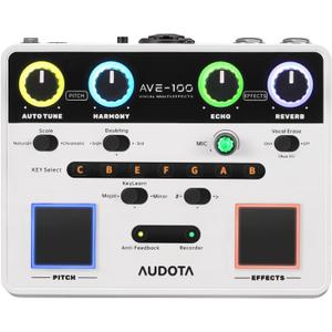 AVE-100 Vocal Effects Processor with Auto Pitch Correction/Harmony/Echo/Reverb, Smart Anti-Feedback & VocalErase OTG Recording Vocal Processor for Live Singing Streaming Home Studio