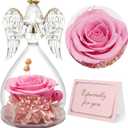 Yamonic Mom Birthday Gifts for Mom, Angel Figurines with Real Rose Gifts for Her Mom Grandma,Preserved Flowers Rose Angel Figurines for Mothers Day Christmas Anniversary Birthday Gifts for Her (Pink)