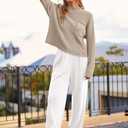 PRETTYGARDEN Two Piece Sets for Women 2026 Pullover Sweater High Waisted Sweatpants Tracksuit Lounge Set Fall Winter Outfits (Khaki Beige White,XX-Large)