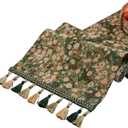 Floral Spring Summer Table Runner for Living Room Jacquard Flower Dining Table Runner with Tassels Modern Decorative Elegant Natural Coffee Table Runners Daisy 13 x 86 Inch Green