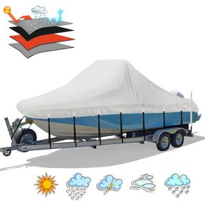 Solim Center Console Boat Cover, 16'-18.5' 1300D Waterproof PU Heavy Duty Trailerable Boat Cover for Center Console Boat, Marine Grade Oxford UV Resistant Polyester Canvas with 18 Tie Down Strap, Gray (16'-18.5' Long (Beam Width up to 98"))