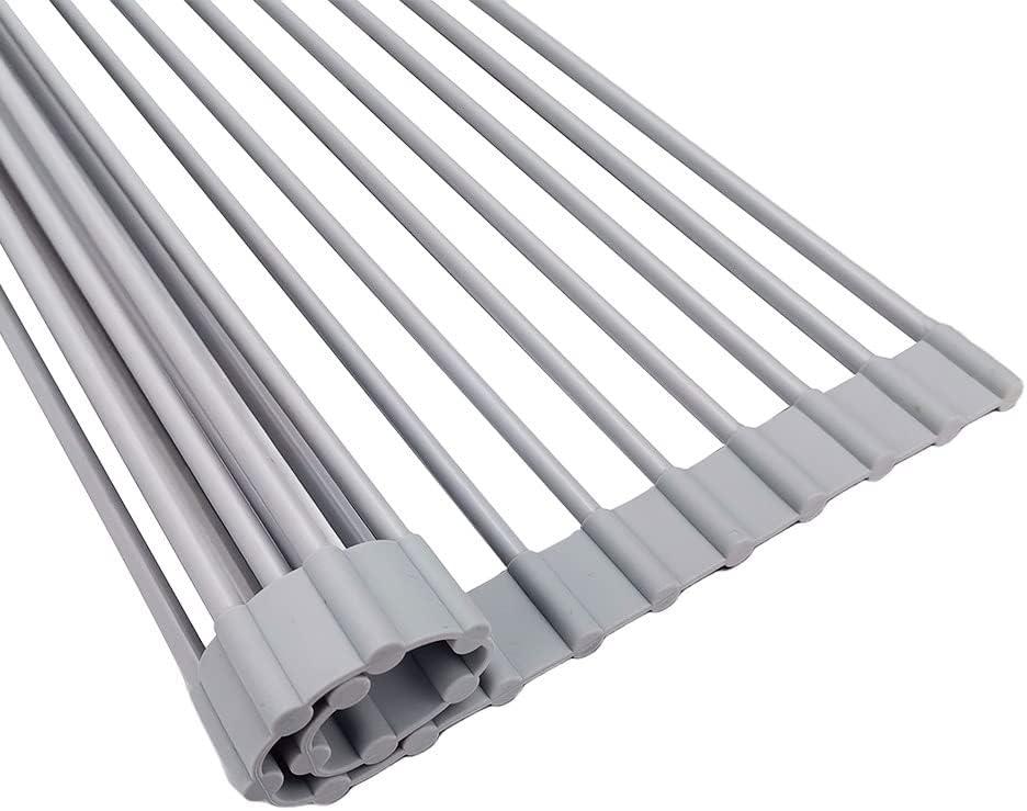 Kitchen multifunctional roller shutter drying rack drainage rack rollable foldable pool silica gel storage rack dishwasher drainage basket (medium43x33cm)
