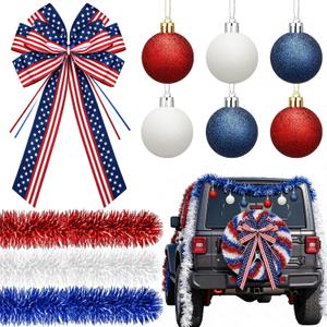 Yinder 4th of July Patriotic Car Parade Decorations Kit Red White Blue Patriotic Golf Cart Decor with Bow Tinsel Garlands and Ornaments for 250th Anniversary Independence Day