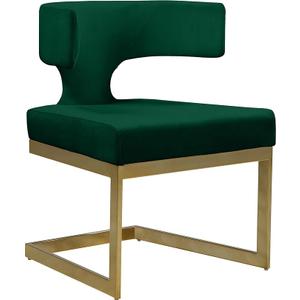 Meridian Furniture Alexandra Collection Modern | Contemporary Upholstered Dining Chair with Durable Metal Base, 22" W x 22" D x 29" H, Green Velvet, Gold