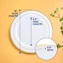 JOLLY CHEF 100 Pieces Gold Plastic Plates, 10 Inch Elegant Disposable Dinner White with Gold Rim, Disposable Plastic Plates for Christmas, Birthdays and Weddings