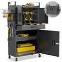 Heavy Duty 4-Tier Power Tool Organizer Wall Mount - Modular Drill Holder Wall Mount with Wheels, Lockable Doors - Versatile Shelf Rack Hanging Station, Tool Organizers and Storage for Garage