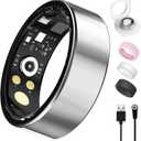 Smart Ring for Women Men, Health Tracker with Heart Rate/Blood Oxygen/Blood Pressure/Sleep Monitoring/Step Counting, IP68 Waterproof Fitness Ring, No App Fees for iPhone & Android (Silver, 7#)