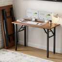 Frylr Small Folding Computer Desk  Portable 43.3 Inch Foldable Laptop Table, Collapsible and Compact for Easy and Fast Setup, Lightweight for Small Spaces, Home Craft and Study Use, Dark Walnut