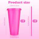 Hooqict 7 Pack Reusable Cups with Lids and Straws 24 oz Glitter Plastic Tumbler Water Iced Coffee Travel Mugs Hot Pink Party Favor Cups for Smoothie Juice Beach Birthday Bachelor Girls Princess Party