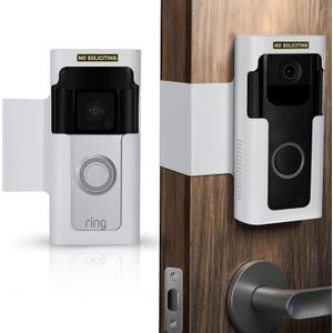 Anti Theft Ring Doorbell Mount: White Ring Doorbell Door Mount Blink Camera Holder - Metal, No Drill Required (Glittery Frosted White)