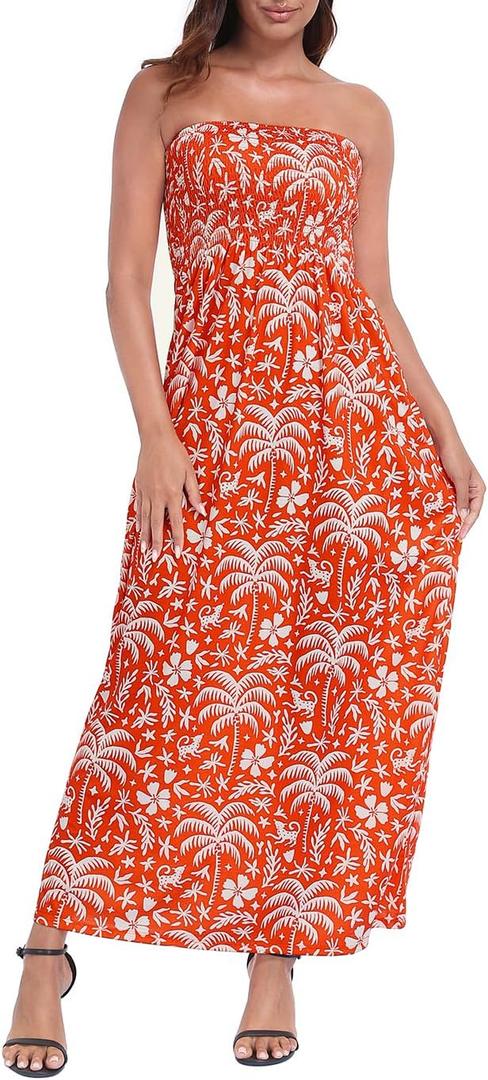 HDE Women's Strapless Maxi Dress Plus Size Summer Sundress Smocked Tube Top Long Skirt Dress Boho Beach Cover Up, 2XL