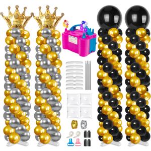 4 Sets Metal Balloon Column Stand and Electric Balloon Pump, Adjustable 9 Feet Balloon Stands for Floor, Balloon Column kit for Baby Shower Graduation Wedding Birthday Party
