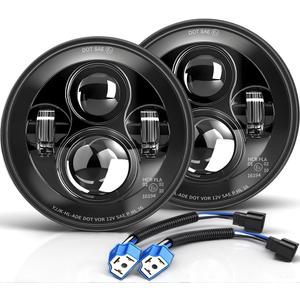 DOT Approved 7 Inch Halo LED Headlight Kit H4 High Low Beam - H6024 Plug and Play Compatible with Wrangler JK/TJ/CJ, Miata & More (H6024 Replacement), 2-Pack