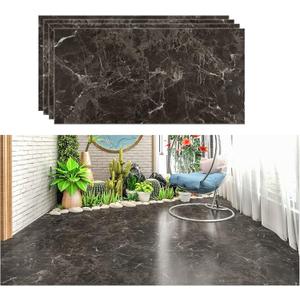 VEELIKE Dark Brown Marble Peel and Stick Floor Tile 12"x24" Marble Vinyl Floor Tiles Peel and Stick Flooring Waterproof Self Adhesive Vinyl Sheet Flooring for Bedroom Kitchen Living Room Renter 4 Pack