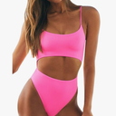 Meyeeka Womens Scoop Neck Cut Out Front Lace Up Back High Cut Monokini One Piece Swimsuit, M