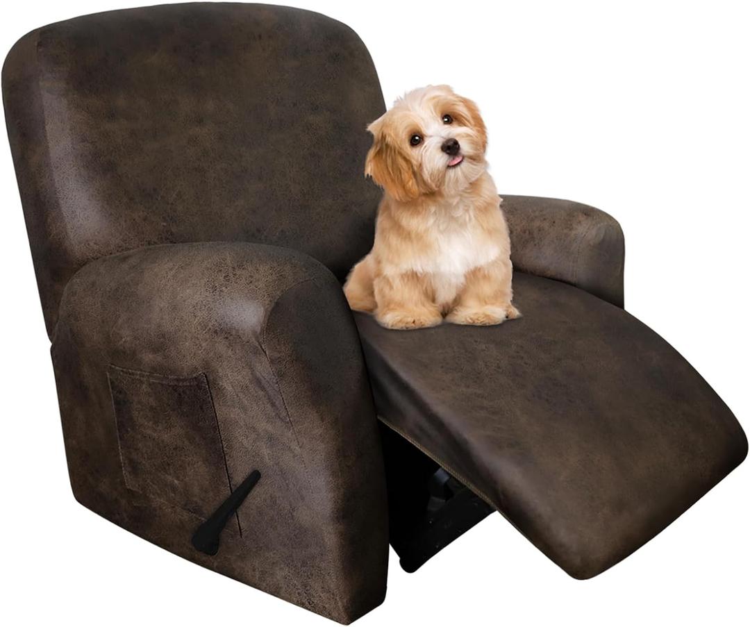 molasofa Leather Like Recliner Chair Covers - Large Lazy Boy Recliner Chair Covers for Reclining Chair 4 Pieces Washable Recliner Slip Covers That Stay in Place (Dark Brown (1 Seater)