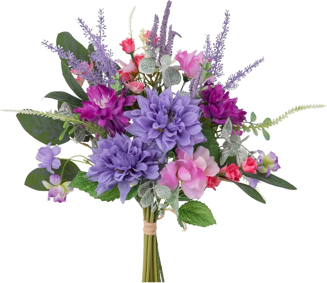 WELL KNOWN Artificial Flowers Bouquet, Fake Flowers for Vase, Silk Faux Flowers DIY Table Centerpieces for Wedding, Dining Room, Kitchen, Office, Farmhouse, Mother's Day Decor & Gift (Violet Pink)