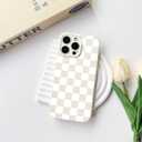 NITITOP Compatible with iPhone 16 Pro Max Case Cute Aesthetic Checkerboard Checkered Pattern for Women Girl Trendy Slim Fit TPU Silicone Shockproof Full Camera Protection Cover - White