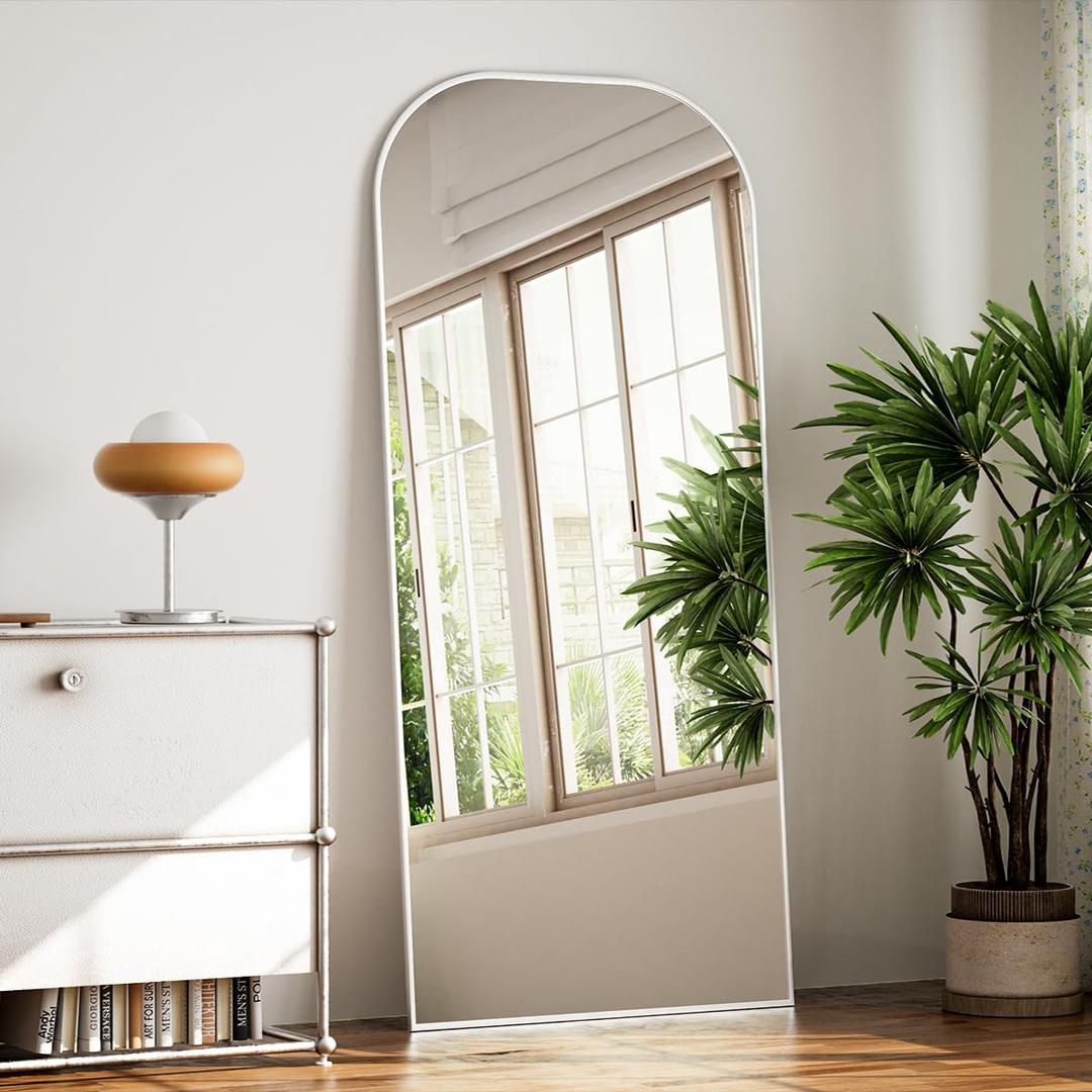 Koonmi Full Length Mirror, 71"x26" Mirror Full Length with Stand, Silver Domed Top Square-Edged Floor Mirror with Aluminum Alloy Frame for Bedroom Living Room