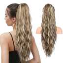 HOOJIH Ponytail Extension, Drawstring Ponytail Hair Extensions 26 Inch Long Curly Wavy Ponytail Natural Wavy Synthetic Hairpiece for Women Daily Use - Deep Blonde with Blonde highlights