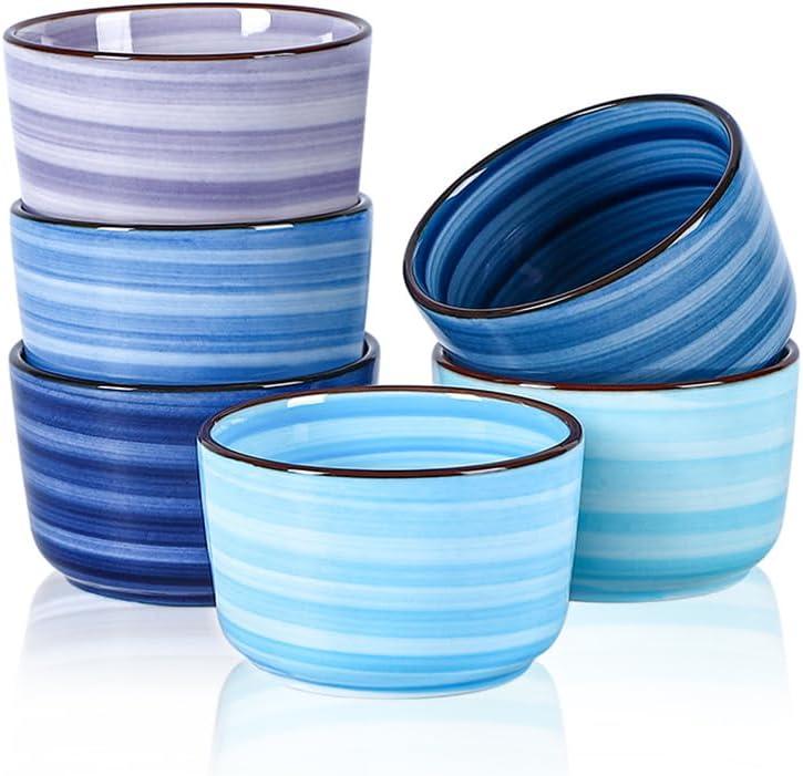 Selamica Ramekins 4 OZ Oven Safe for Creme Brulee, Porcelain Custard Cups Ramekins for Baking, Mini Souffle Dishes, Dipping Sauce Bowls, Set of 6, Gradient Blue