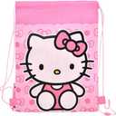 Hello Kitty Drawstring Bag, Pink with Bow Pattern, Non-Woven Fabric