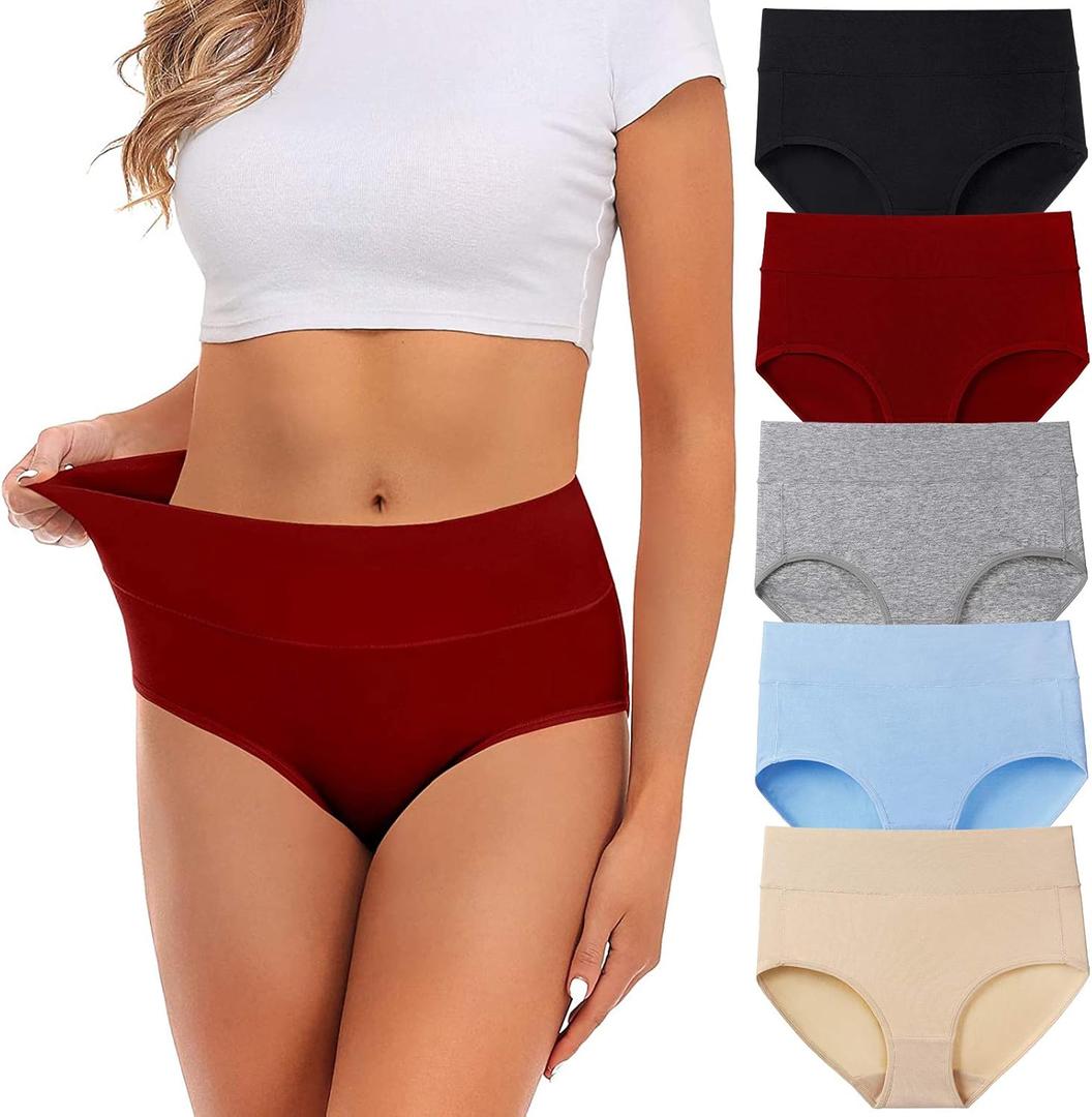 Womens Underwear,Cotton Mid Waist No Muffin Top Full Coverage Brief Ladies Panties Lingerie Undergarments for Women Multipack (Small)