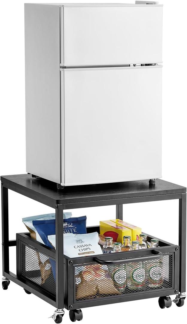 VEVOR Mini Fridge Stand with Storage, 198 lbs Mini Fridge Table with Movable Storage Cart & Swivel Wheels, Beverage Refrigerator Stand for Coffee Bar, Mini Fridge Organizer for Office Home Dorm, Black