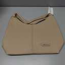 NEWBELLA Vegan Leather Shoulder Handbag with Wide Strap, Multiple Zipper Pockets, Flat Bottom, Black (Apricot)