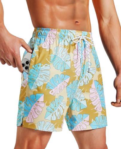 Milin Naco Mens Swim Trunks 5 inch Board Shorts with Zipper Pockets Bathing Suit Mesh Lining Swimsuit Quick Dry, XS