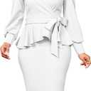 Elegant Dresses for Women Sexy Church Long Ruffles Sleeve Business Pencil Vintage Peplum Dress Wear to Work (3X-Large, White)
