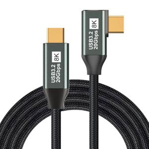 Right Angle USB C to USB C 3.1 Gen 2-3.3FT 8K@60Hz USBC USBC Monitor Cable-20Gbps Data Transfer-100W PD Fast Charging Type C to Type C Video Cable for iPhone 15, iPad, MacBook, TV, Display