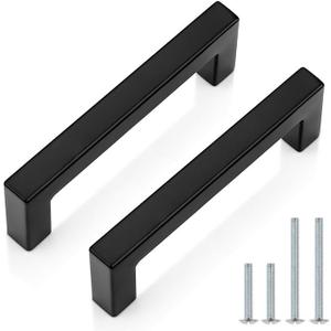 Probrico Cabinet Handles Stainless Steel Kitchen Drawer Pulls Square Bar Cabinet Hardware for Kitchen Bathroom Cupboard Dresser Black 10 Pack 3-1/2 Inch (90mm) Hole Center