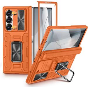 VEGO for Z Fold 6 Case with Screen Protector[Built-in Kickstand][Camera Lens Cover][Hinge Protection] Full Body Shockproof Anti-Drop Protective Phone Case for Samsung Galaxy Z Fold 6 2024-Orange