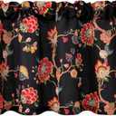 Leeva Vintage Floral Curtains Valances, Light Filtering Curtain Panel for Living Dining Room, Rod Pocket Design (1 Piece, 52 x 18, Red and Black) (M8)