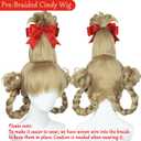 Wiggy Mermaid Blonde Braided Wig with Red-bow Earrings for Women Christmas Cindy Wig with Accessories for Halloween Christmas Costume Party (Beige)