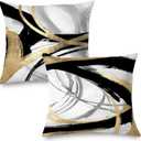 Black White and Gold Pillow Covers, Abstract Black and Gold Pillow Covers 18x18 Set of 2, Modern Boho Home Decor, Black and Gold Decorative Throw Pillows Cover for Couch Living Room Bedroom