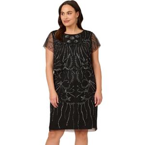 Adrianna Papell Women's Beaded Cocktail Dress (10, Black/Gunmetal)