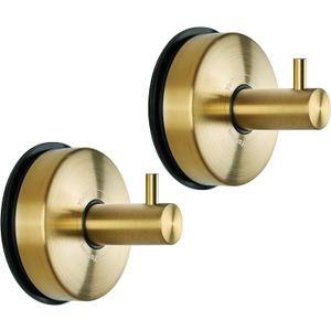 YOHOM Suction Cup Hooks for Shower Towel Holder Stainless Steel Vacuum Bathroom Shower Hook Suction Washcloth Hanger Kitchen Towel Rack for Robe Loofah Wreath Glass Door Window Wall Brushed Gold 2Pcs