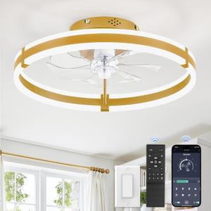ZMISHIBO 24 Inch Ceiling Fans with Lights and Remote, Modern Low Profile Ceiling Fan, 3000-6000K Dimmable Flush Mount LED Fan Light, 6 Wind Speeds, Fandelier Ceiling Fans for Bedroom- Black