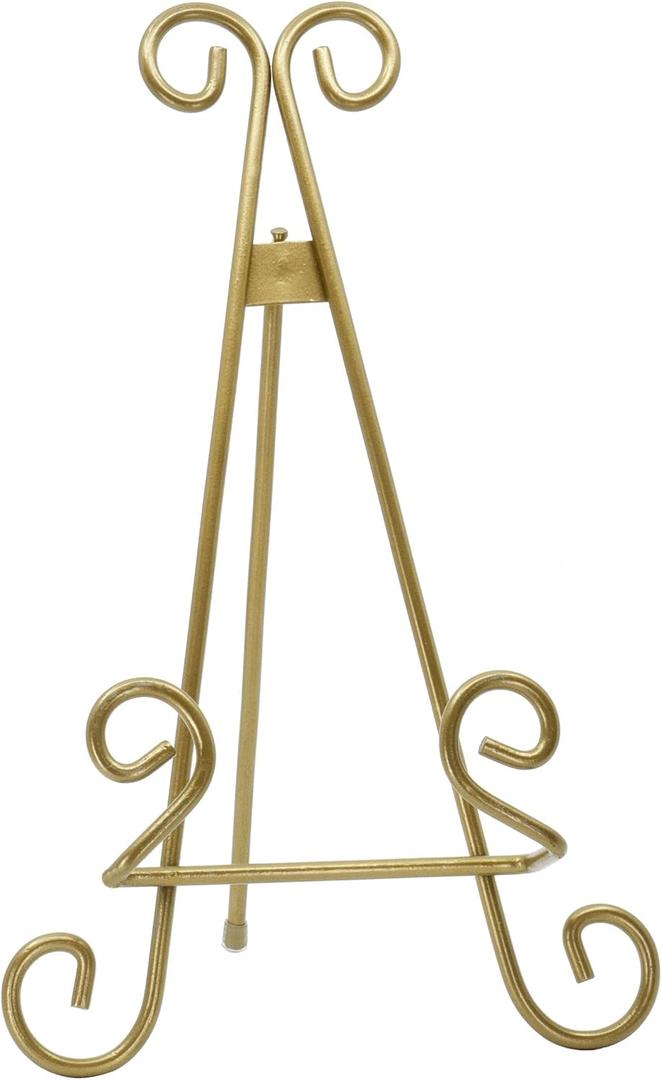 Red Co. Decorative Curved Plate Stand and Art Holder Easel in Old Gold Finish - 13"