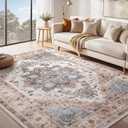 Washable Rug 10x14 Area Rugs: Boho Vintage Distressed Oriental Medallion Neutral Thin Large Rug Carpet for Living Room Bedroom Dining Room Home Office Decor - Camel