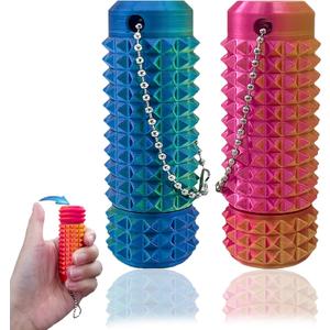 Christmas Stocking Stuffer 2Pcs Upgrade Little Pain Ouchies Pain Stim Fidget,3D Printed Fidget Toys Anxiety Relief Items, Rotatable Grippie Stim Keychain, Stim Toys for Autistic, Hard Spiky Sensory Toys (2pcs-red Gold + Blue Green)