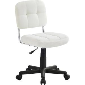 VECELO Modern Armless Home Office Desk Chair 360Rolling Swivel Adjustable Height for Make Up/Bed Room/Small Space, Linen Fabric (White)