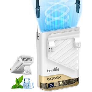 Grelife AI Portable Fan with LED Display & 40H Runtime,5-Speed 10000RPM Cooling Personal Waist Handheld Fan Rechargeable,33ft/s Wind Speed for Outdoor,Camping,Farm,Jobsite (Elegant White)