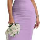 KUTUMAI Off The Shoulder Maxi Long Dress Corset Ruched Bodycon Cocktail Formal Wedding Guest Dresses for Women (Purple, L)