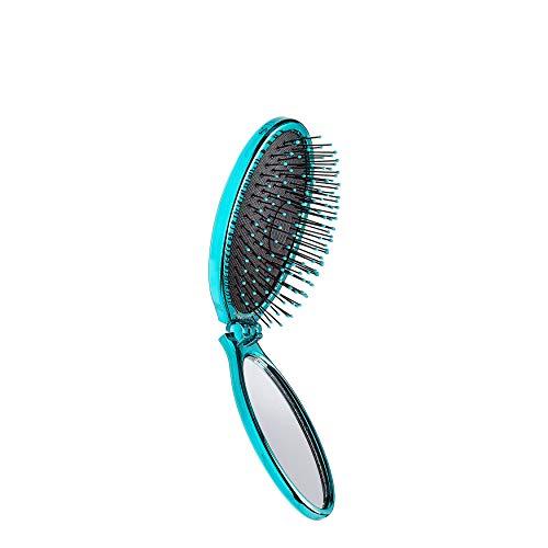 Wet Brush Pop Go Detangler, Blue Teal - Foldable, On-The-Go Design, Travel Brush, Ultrasoft IntelliFlex Bristles, Detangling Hairbrush, Built-In Mirror Handle, Wet & Dry, All Hair Types