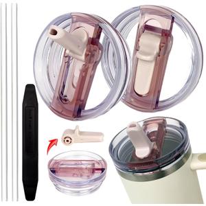 2 Pack 30 oz Tumbler Detachable Flip Straw Lid Replacement Fit for Stanley Quencher ProTour,Leak Proof Lid Compatible with Stanley Cup,No Spill Flip Top Tumbler Cover for Stanley Cup Accessories (rose quartz)