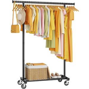 HYSEYY Clothes Rack, Clothing Rack for Hanging Clothes, Rolling Garment Rack Sturdy Coat Rack Portable Wardrobe Rack Metal Closet Rack for Bedroom Laundry Living Room, Black