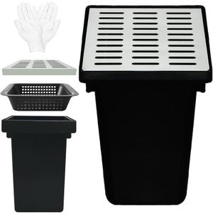 18x18x24 in Large Catch Basin with 304 Stainless Steel Grate,Catch Basin for Drainage with Debris Basket,French Drain Catch Basins Without Pre Drilled Holes are Suitable for Courtyards (18x18x24 in)